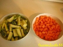 Salade de riz aux carottes, petits pois, courgette, mas, tomate, moules et crevettes