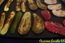 Parillade de filet de buf et porc au aubergines et courgettes