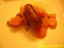 Chorizo à cuire et carottes au cumin, miel de Calune et lardons