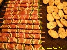 Brochettes de porc au miel et pommes de terre au basilic  la plancha