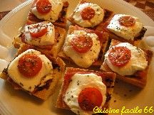 Tartines jambon, tomate confite, fromage frais de brebis