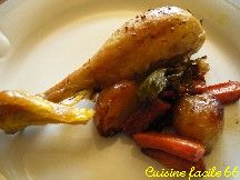 Poulet rôti aux légumes nouveaux confits à la graisse de canard