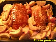 Rôti épaule de porc aux oignons rouges de Toulouges, pommes de terre Béa