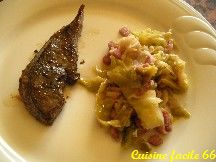 Foie de biche, chou vert aux lardons