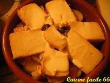 Pommes de terre « ratte » et « vitelottes » au jambon, tartiflette gratinées